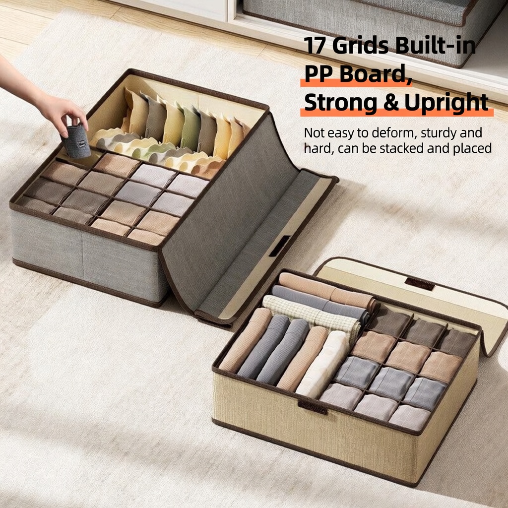 Sock Organizer Tray - กล่องเก็บของแบบพับได้ 3 in 1 สำหรับจัดระเบียบชุดชั้นใน มีช่องแบ่งสำหรับถุงเท้า